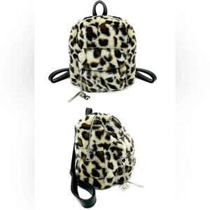 Gilda Paris Faux Fur Leopard Print Mini Backpack. NWT